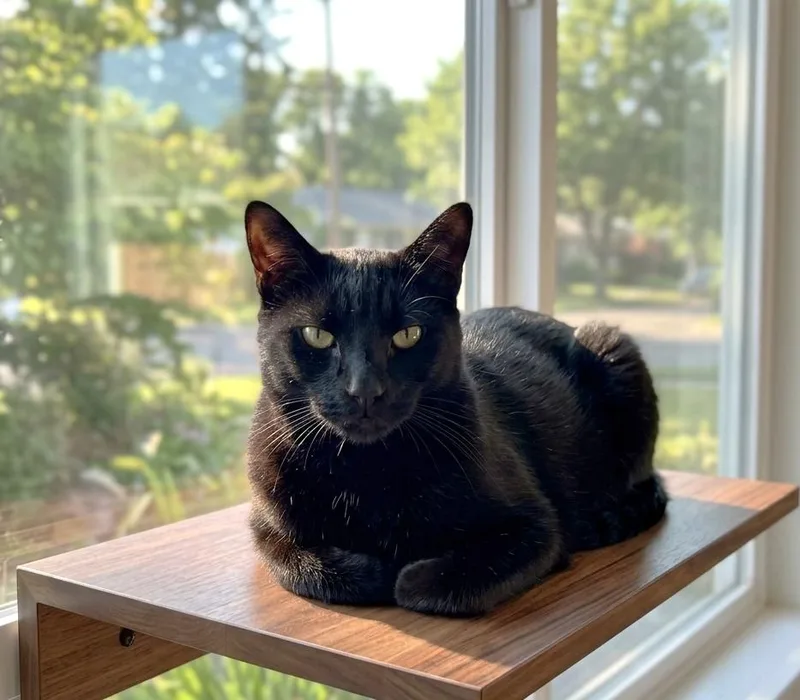 An adult medium-sized female Black American Shorthair cat named Ophelia for adoption in Lakeland, FL