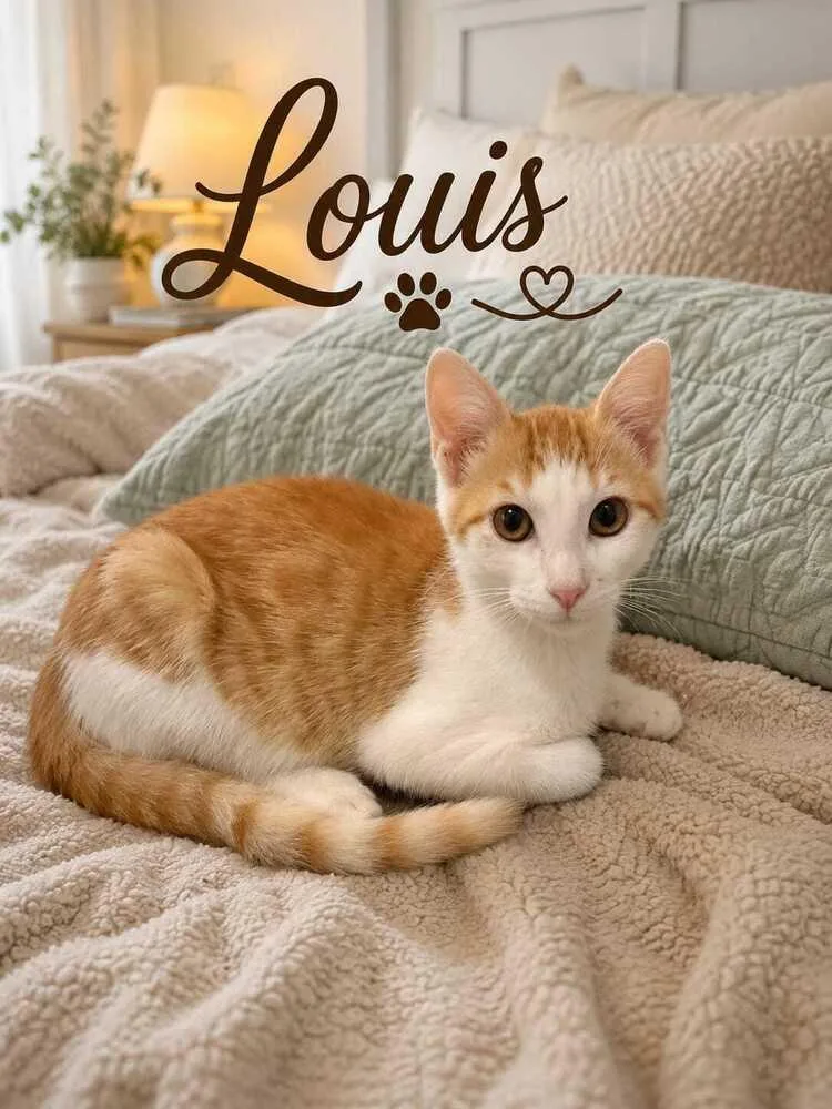 A baby small-sized male Orange & White Domestic Short Hair cat named Louis for adoption in Hudson, NH