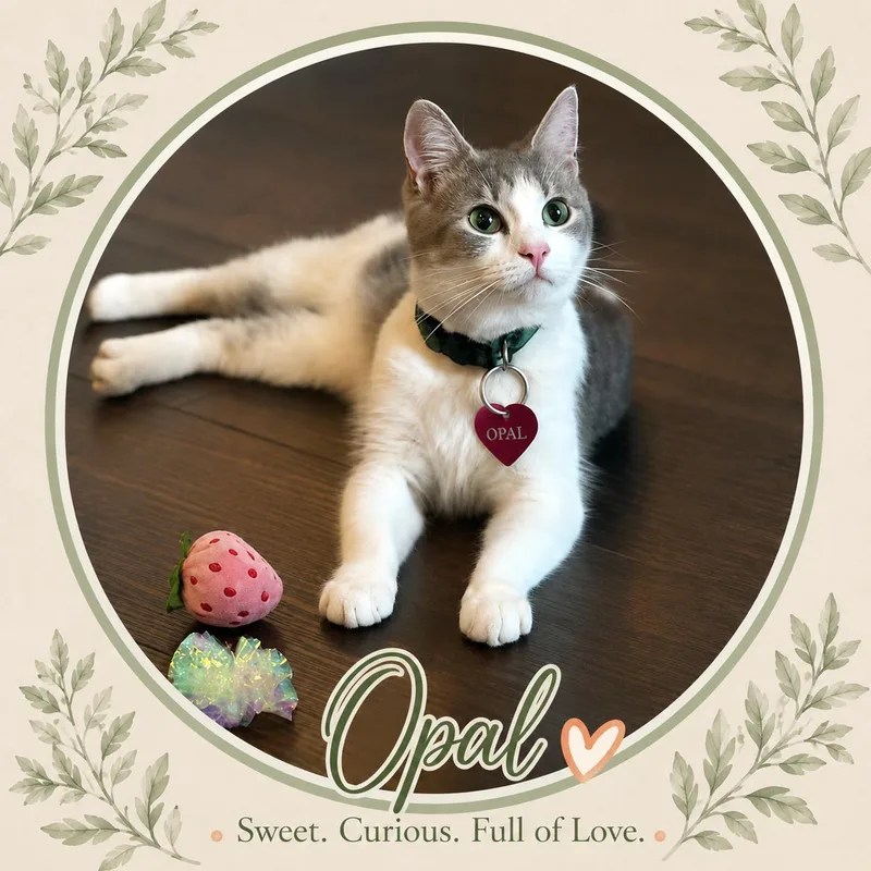 A young medium-sized female Gray & White Domestic Short Hair cat named Opal for adoption in Opelika, AL