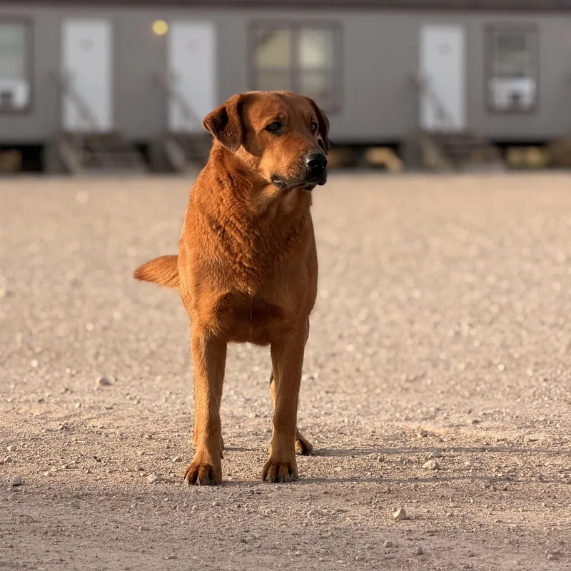 An adult large-sized female Brown / Chocolate Labrador Retriever dog named Copper for adoption in Marfa, TX