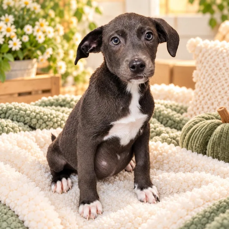 A baby medium-sized female Gray / Blue / Silver Retriever dog named Isbel for adoption in Griswold, CT