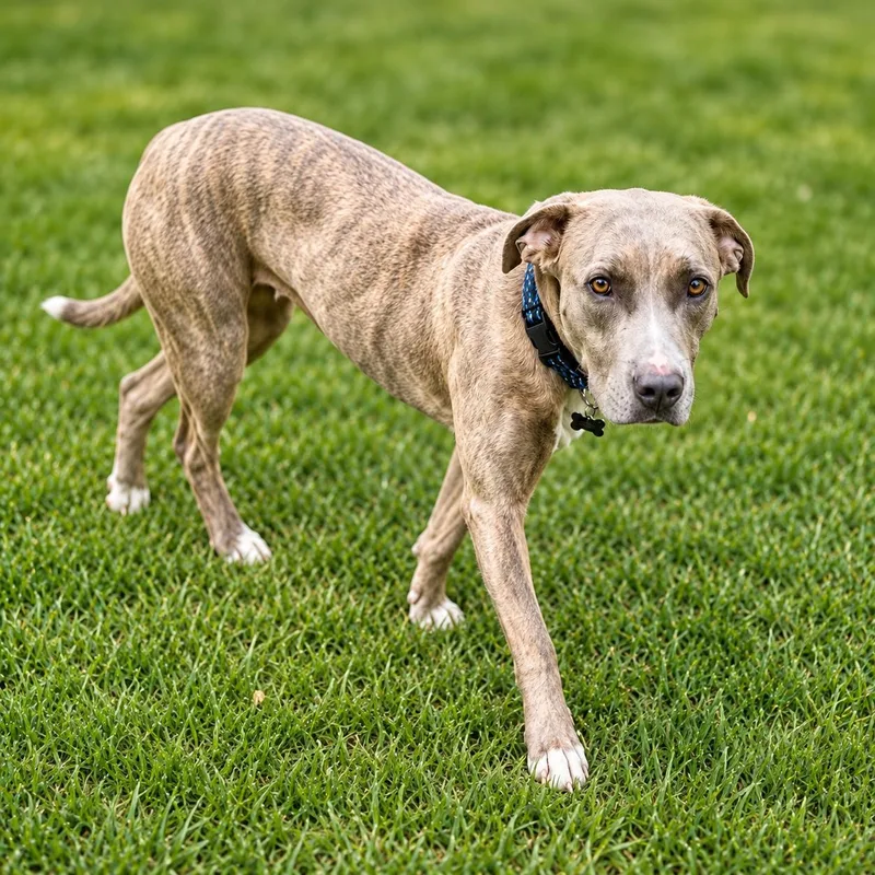 A young medium-sized female Brindle American Staffordshire Terrier dog named Cici for adoption in Houston, TX