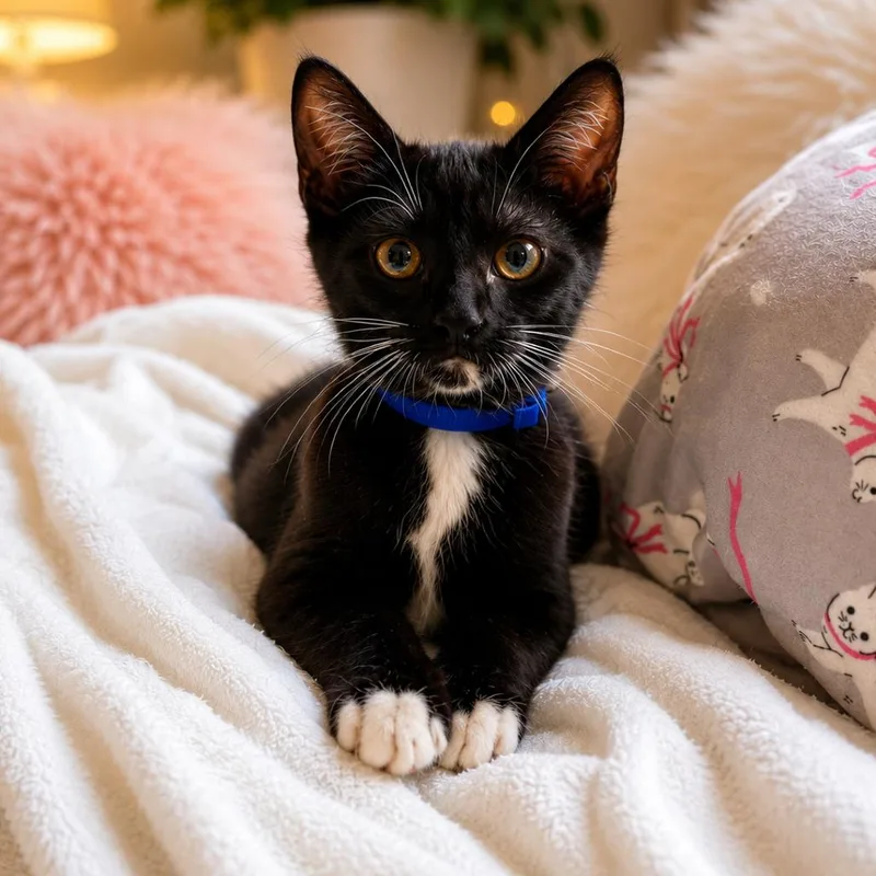 A baby small-sized male Black Domestic Short Hair cat named Michael for adoption in Tustin, CA