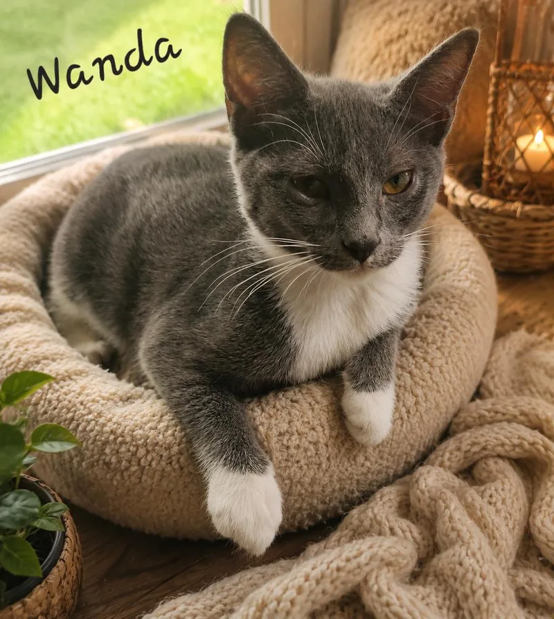 A baby small-sized female Domestic Short Hair cat named Wanda for adoption in Dallas, TX