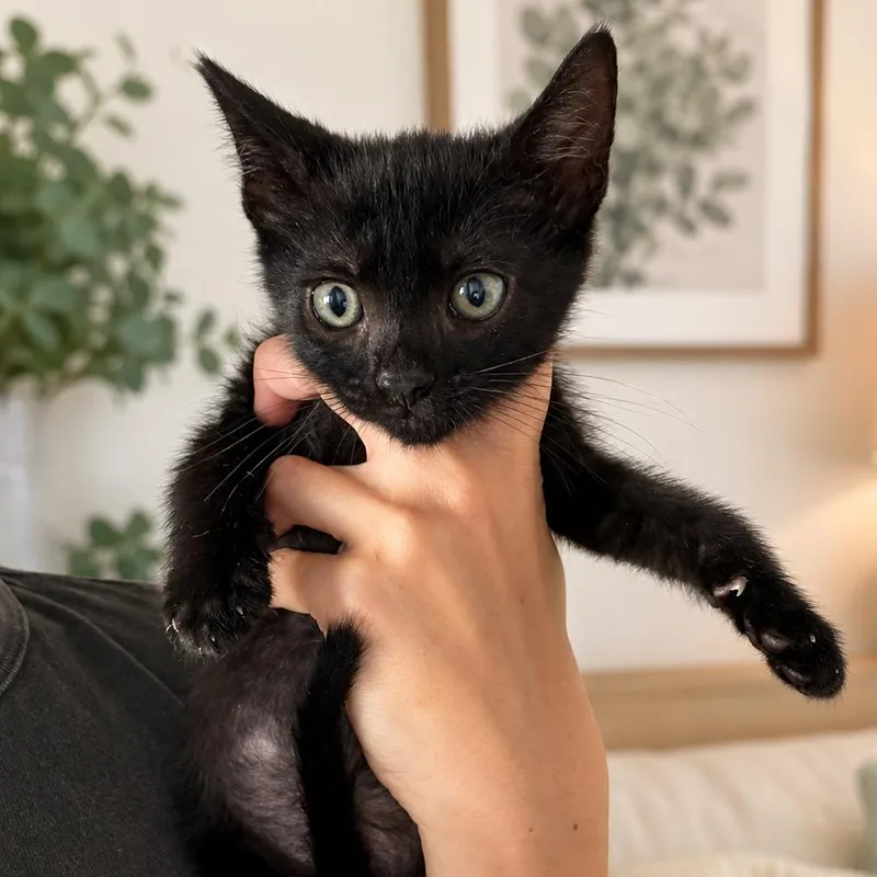 A baby small-sized male Black Domestic Short Hair cat named Shadow for adoption in Tustin, CA
