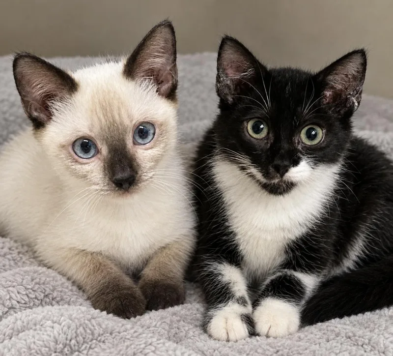 A baby medium-sized female Siamese cat named Dolly and Reba for adoption in Spring Branch, TX
