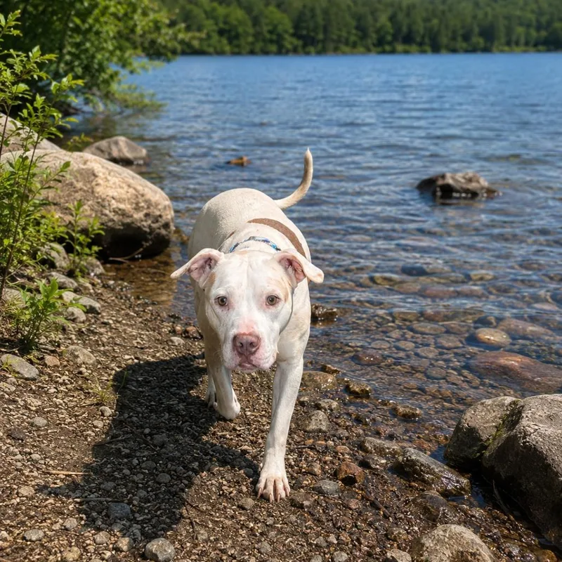 An adult medium-sized female White / Cream Pit Bull Terrier dog named Lola for adoption in East Saint Louis, IL
