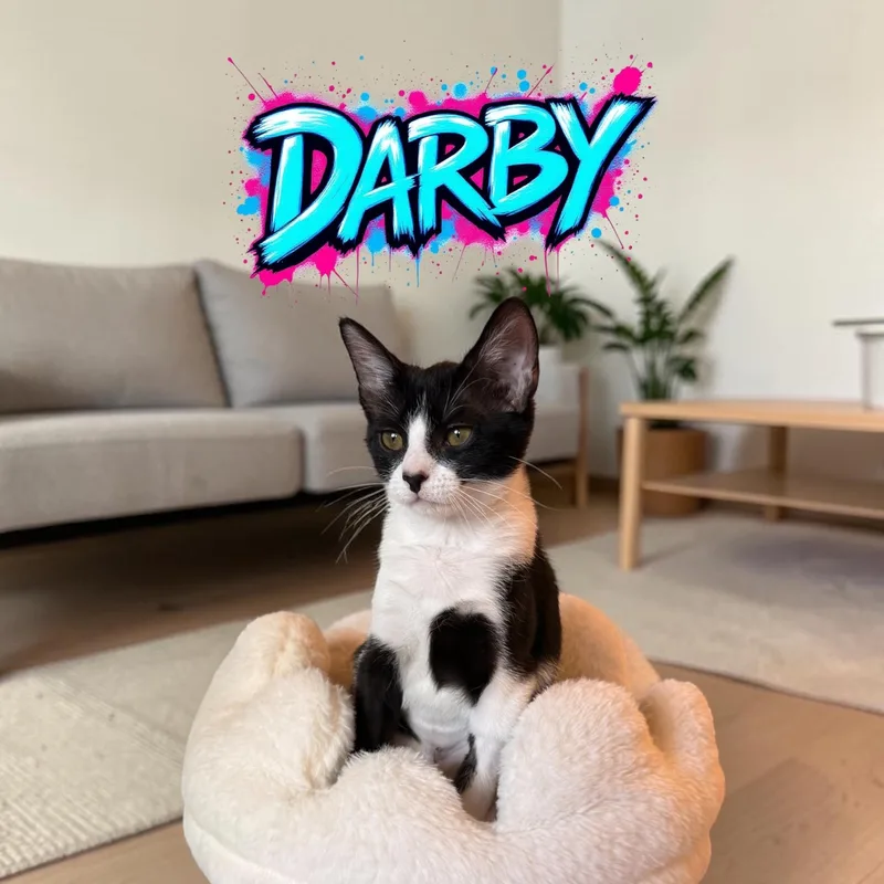 A baby medium-sized female Black & White / Tuxedo Domestic Short Hair cat named Darby for adoption in Boca Raton, FL