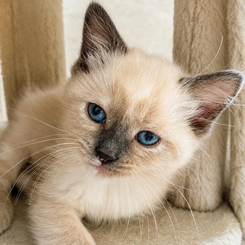 A baby medium-sized female White Siamese cat named Doppio for adoption in Pontiac, MI