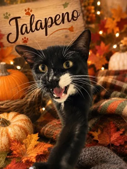 A young medium-sized male Black & White / Tuxedo Domestic Short Hair cat named Jalapeno for adoption in Orleans, VT