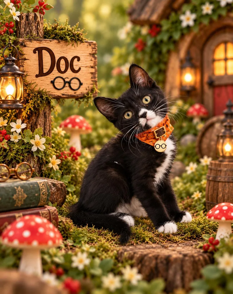 A baby medium-sized male Tuxedo cat named Doc for adoption in Tavares, FL