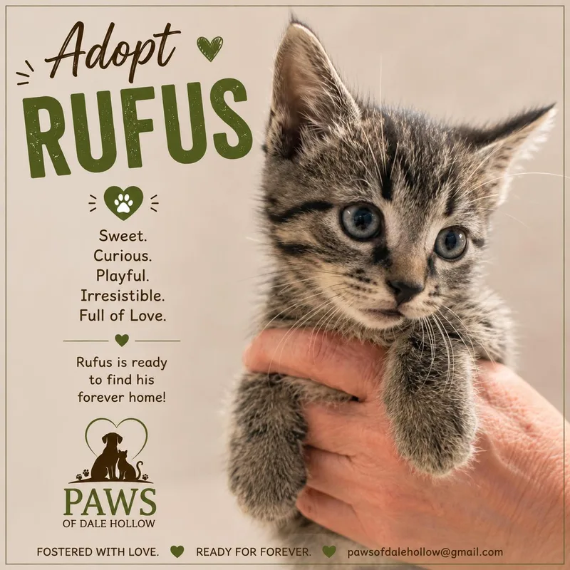 A baby medium-sized male Gray & White Domestic Short Hair cat named Rufus for adoption in Byrdstown, TN
