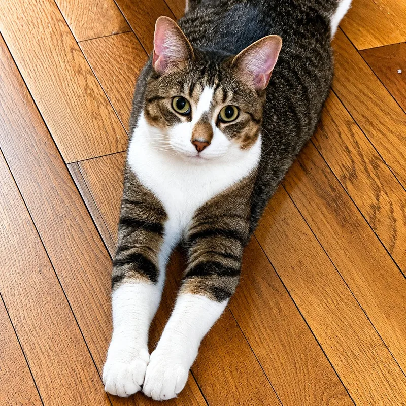 An adult large-sized male Tabby (Brown / Chocolate) Domestic Short Hair cat named Poster The Sploot King for adoption in Bloomfield, NJ