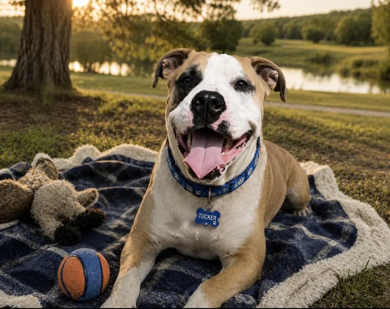 An adult large-sized male Brown / Chocolate Pit Bull Terrier dog named Tucker for adoption in CUMMING, GA