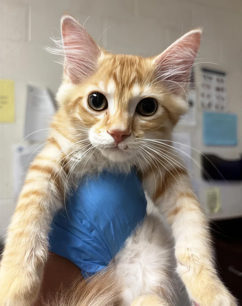 A baby medium-sized male Tabby (Orange / Red) Domestic Medium Hair cat named A for adoption in Nashville, TN