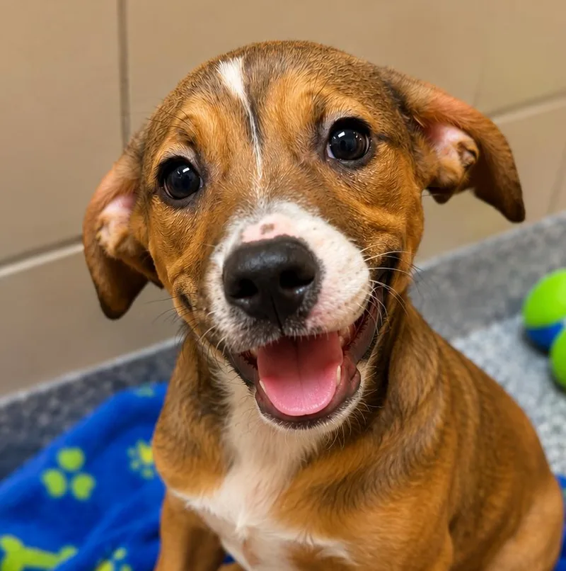 A baby medium-sized female Yellow / Tan / Blond / Fawn Labrador Retriever dog named Penelope for adoption in Kansas City, KS