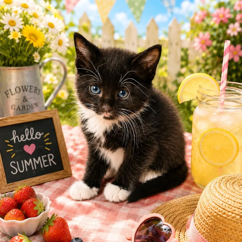 A baby small-sized female Black Domestic Short Hair cat named Crumpet for adoption in Walnut Cove, NC