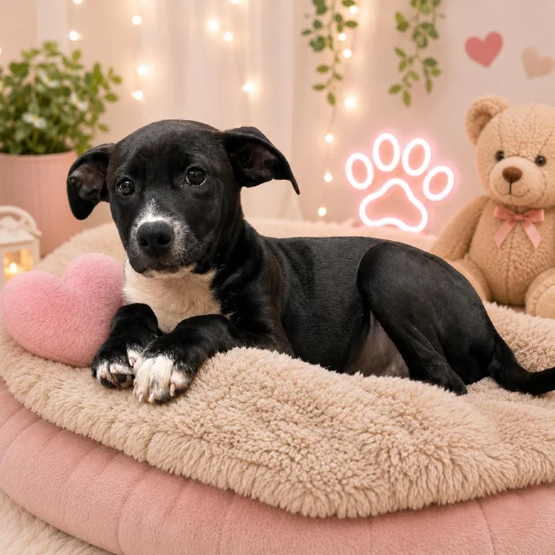 A baby small-sized female Black Labrador Retriever dog named Webster for adoption in Bryan, TX