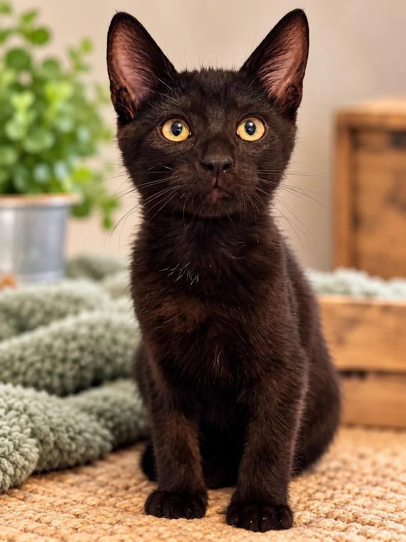 A baby medium-sized male Black Domestic Short Hair cat named Rivet for adoption in Maple Valley, WA