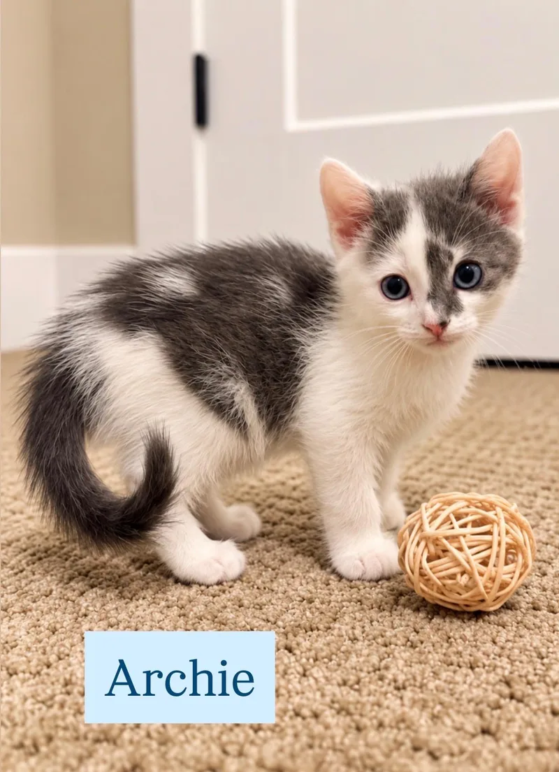 A baby medium-sized male Domestic Short Hair cat named Archie for adoption in Ephrata, WA