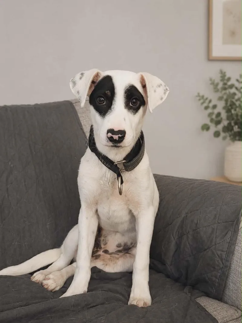 A baby medium-sized female White / Cream American Staffordshire Terrier dog named Lucy for adoption in Manhasset, NY