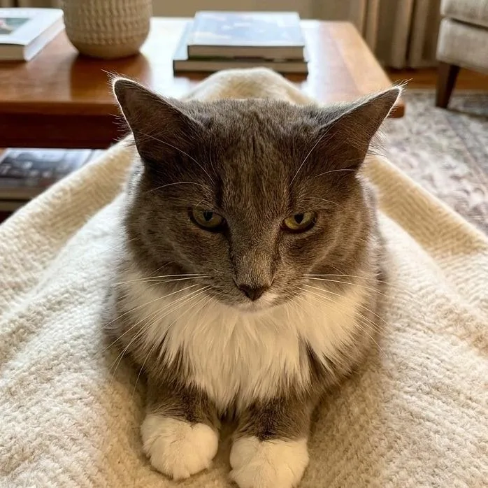 An adult small-sized male Gray / Blue / Silver Domestic Long Hair cat named Lotto for adoption in Elwood, IN