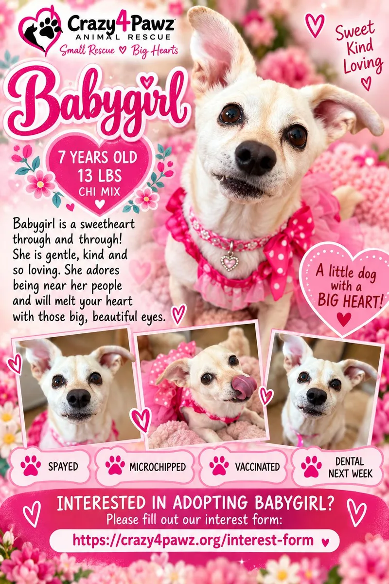 An adult small-sized female White / Cream Chihuahua dog named Babygirl for adoption in Henderson, NV