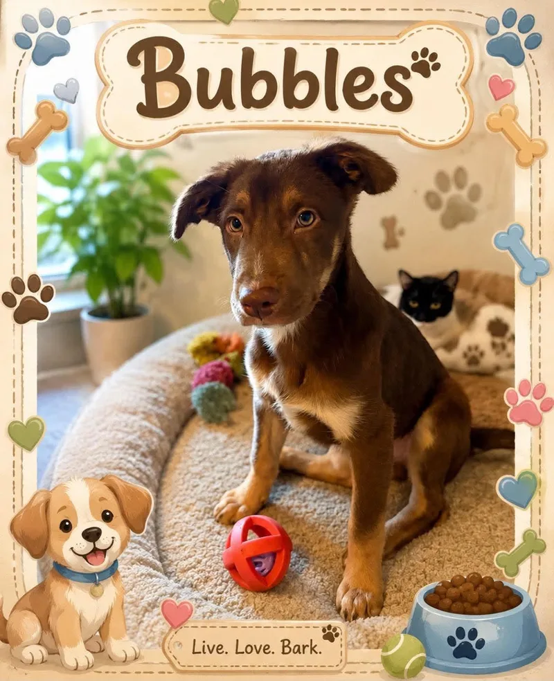 A baby medium-sized male Labrador Retriever dog named Bubbles for adoption in San Antonio, TX