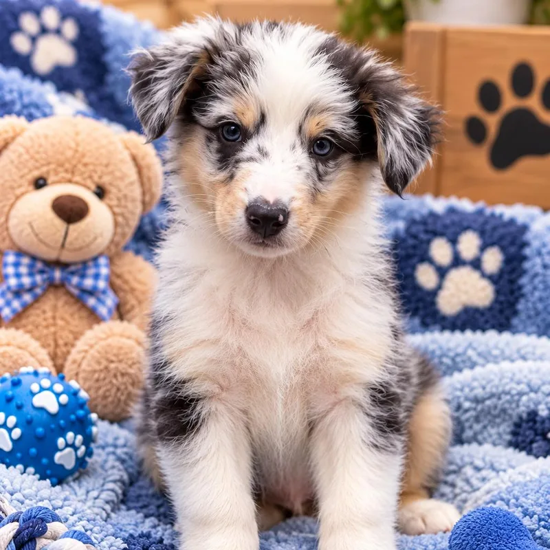A baby small-sized male Gray / Blue / Silver Australian Shepherd dog named Roo for adoption in Fresno, CA