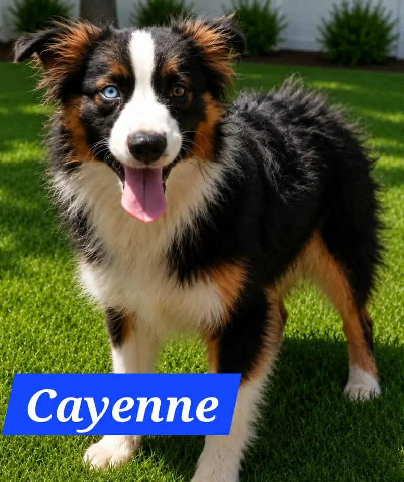 A baby medium-sized male Australian Shepherd dog named Cayenne for adoption in Minneapolis, MN