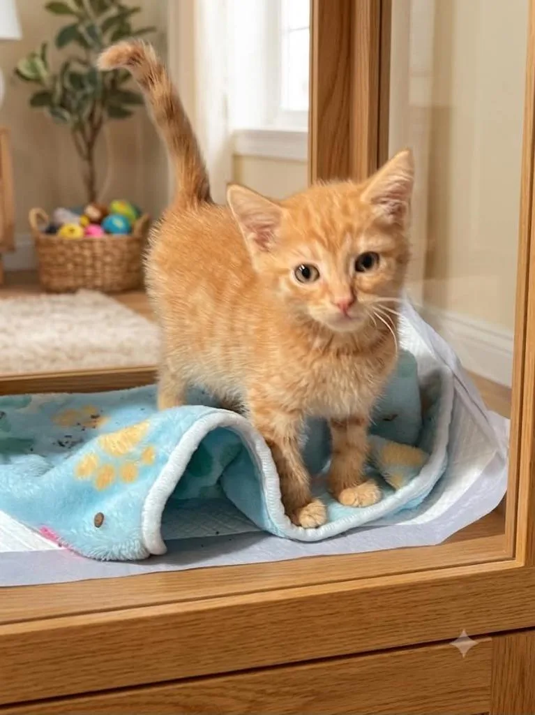 A baby medium-sized male Domestic Short Hair cat named Clyde for adoption in Johnson City, TN