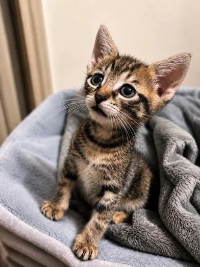A baby small-sized male Tabby (Brown / Chocolate) Domestic Short Hair cat named Leo for adoption in Liverpool, TX