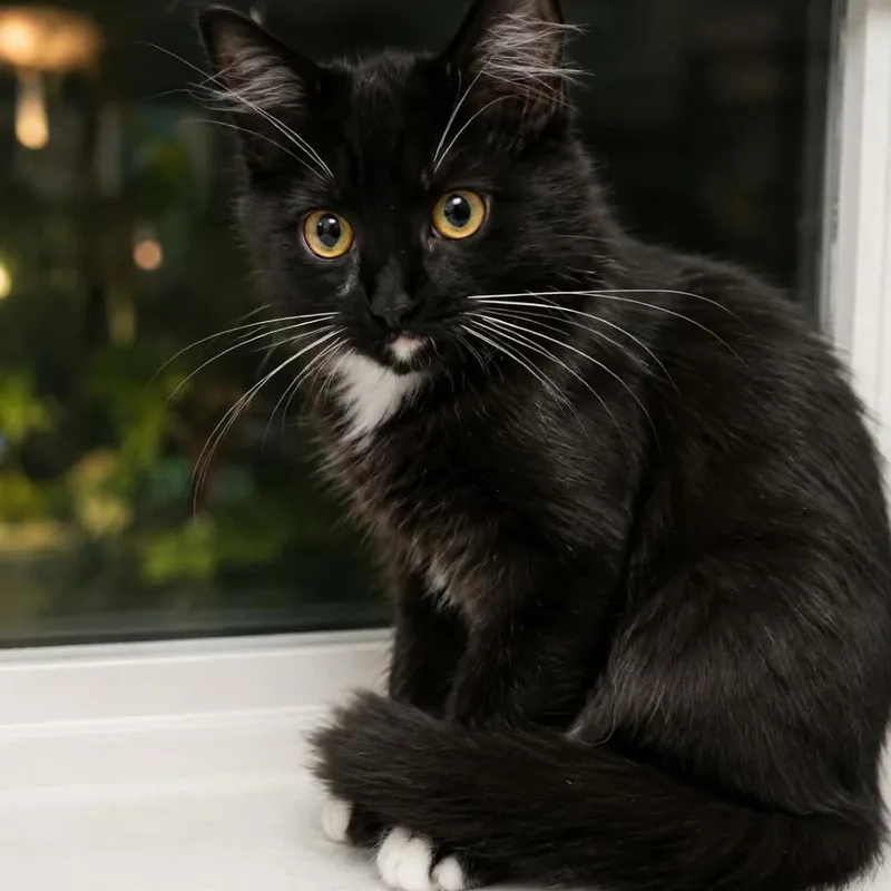 A baby small-sized female Black Domestic Medium Hair cat named Porsche for adoption in Hemet, CA