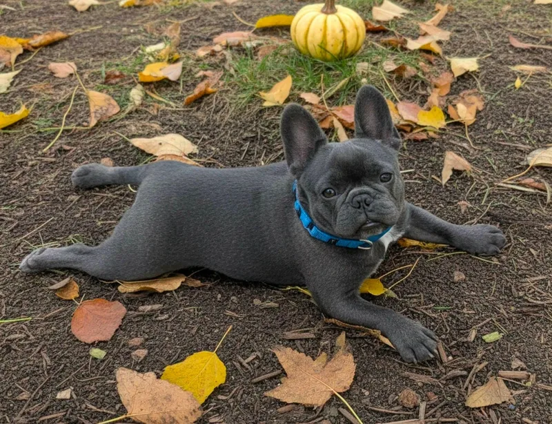 A young small-sized female Gray / Blue / Silver French Bulldog dog named Java for adoption in North Olmsted, OH