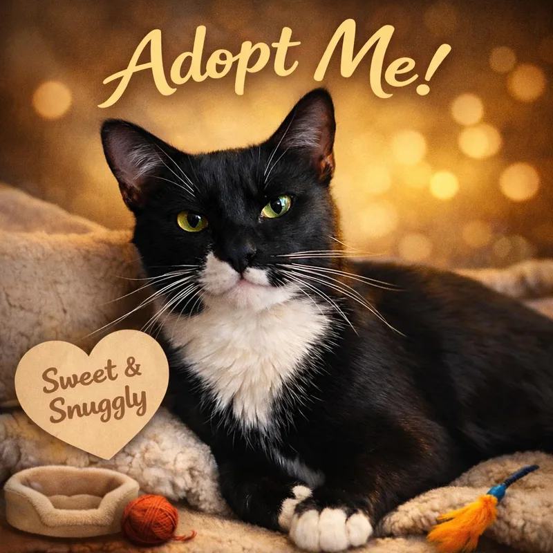 An adult large-sized male Black & White / Tuxedo Domestic Short Hair cat named Tibu for adoption in Tehachapi, CA