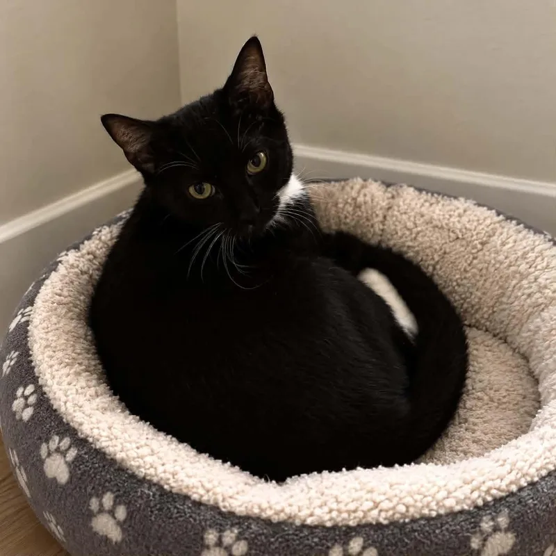A baby small-sized female Black & White / Tuxedo Domestic Short Hair cat named Avary for adoption in Gladstone, OR