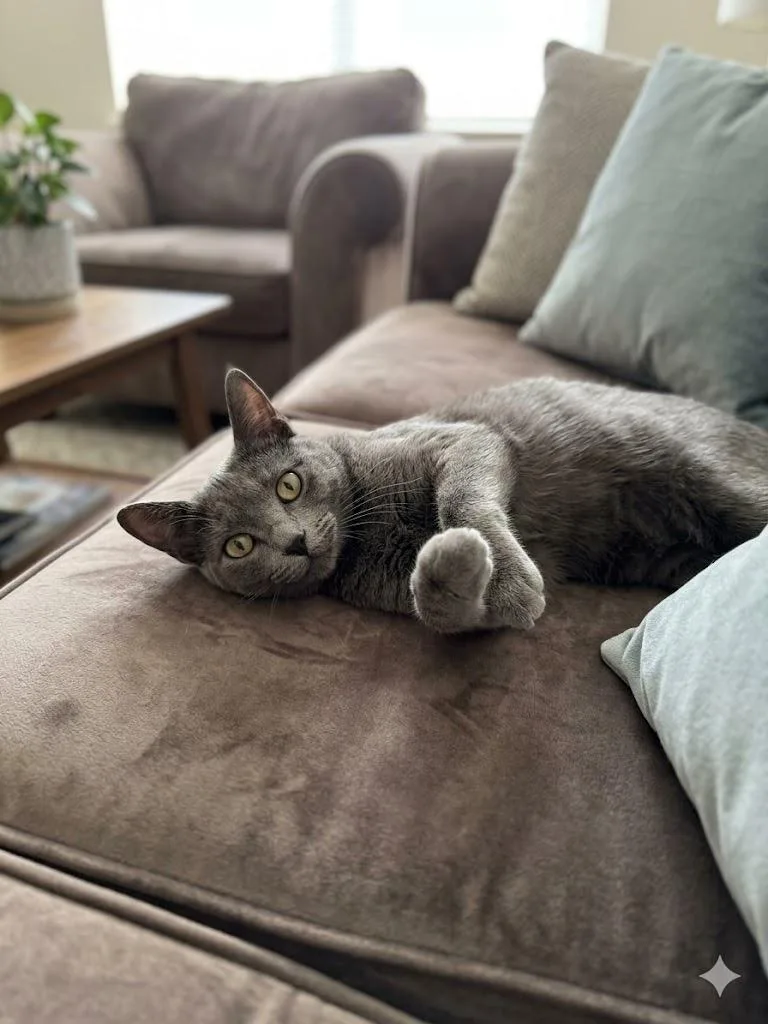 An adult medium-sized female Russian Blue cat named Blue Bell for adoption in Center, TX