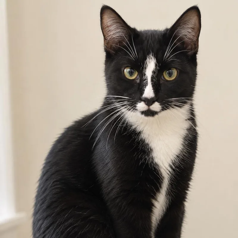 A young large-sized male Black Domestic Short Hair cat named Tim for adoption in South Elgin, IL
