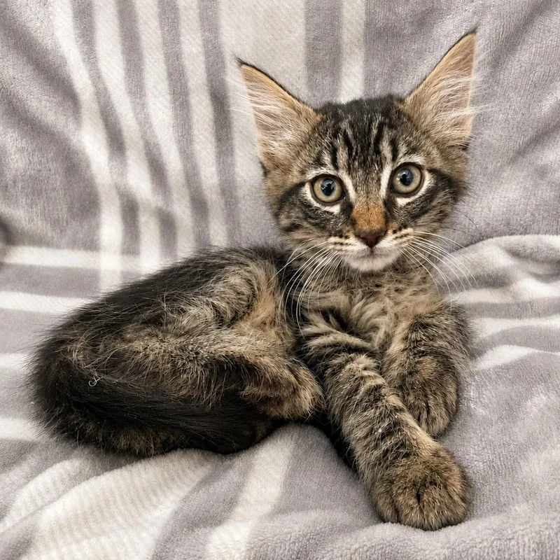 A baby small-sized male Black Domestic Medium Hair cat named Tarzan for adoption in Tucson, AZ