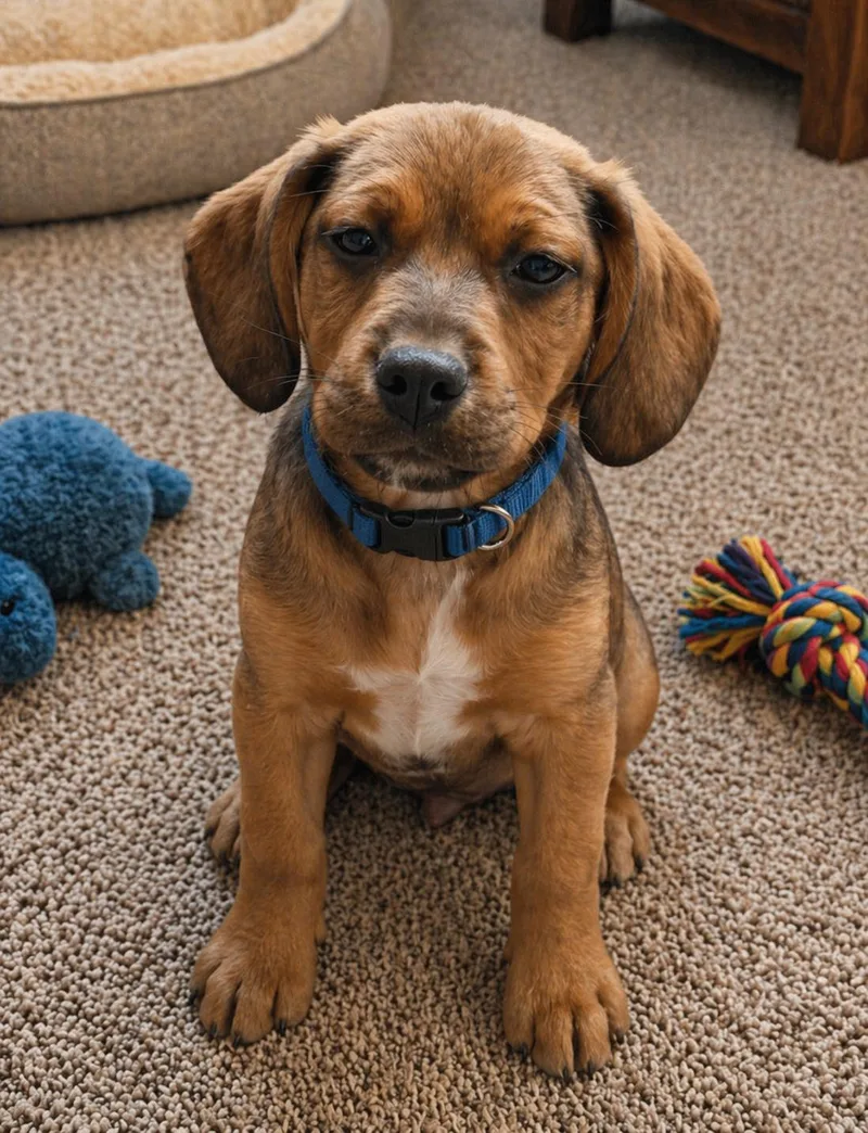 A baby medium-sized male Red / Chestnut / Orange Hound dog named Lumpy for adoption in St. Clair, MO