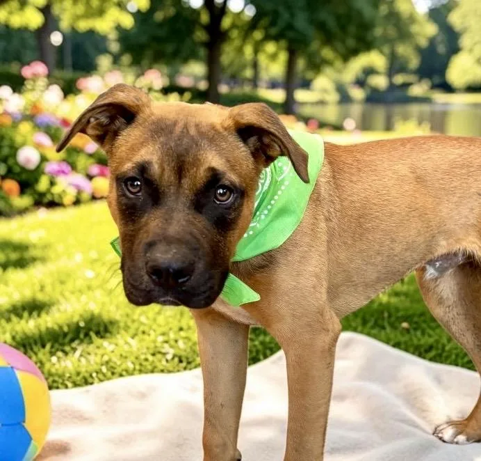 A young medium-sized male Bicolor Boxer dog named Newt for adoption in Perry, IA