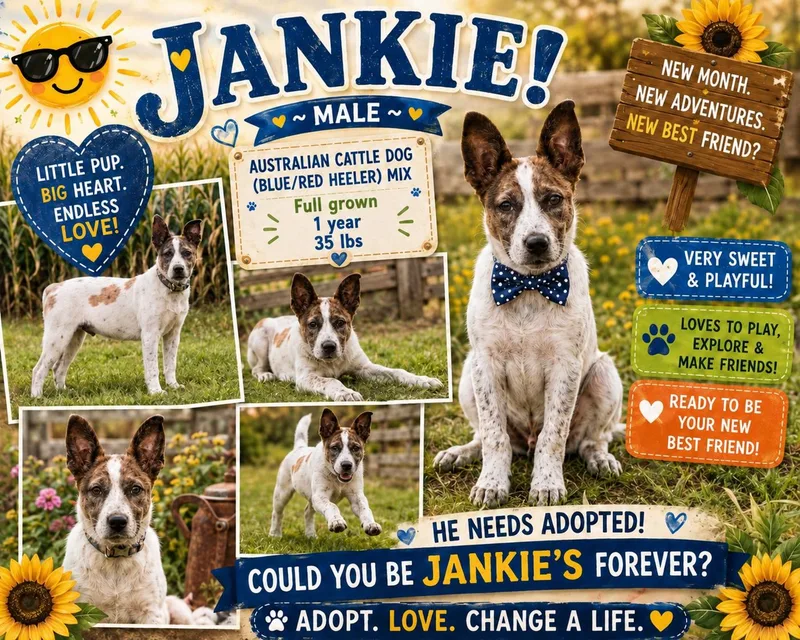 A young medium-sized male Merle (Red) Australian Cattle Dog / Blue Heeler dog named Jankie for adoption in Jackson, TN