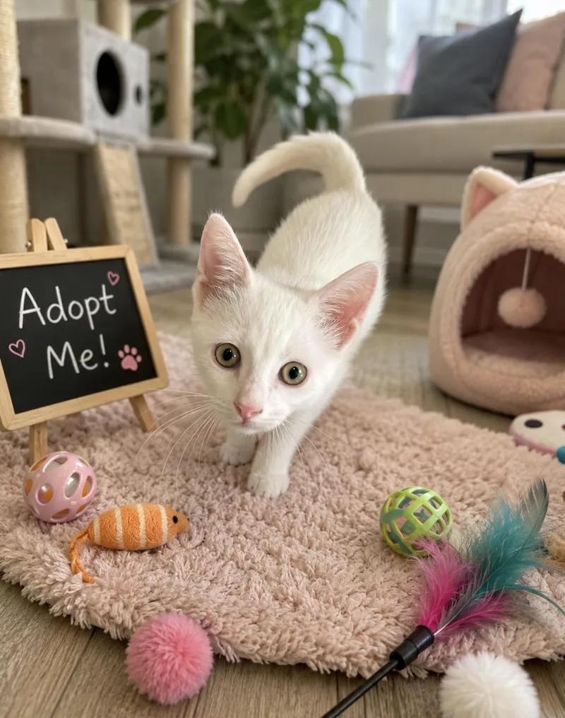 A baby small-sized female White American Shorthair cat named Magnolia Sparkle for adoption in Homestead, FL