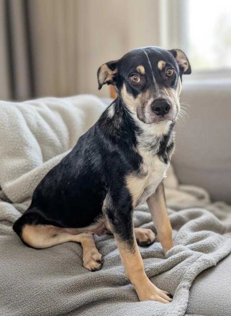 A young medium-sized male Black Shepherd dog named Rudy for adoption in Evergreen, CO