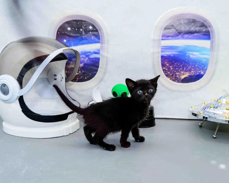 A baby medium-sized female Black Domestic Short Hair cat named Duff for adoption in Jefferson, LA