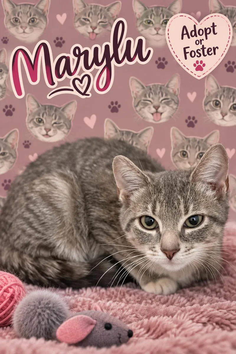 A baby medium-sized female Tabby cat named Marylu for adoption in Greenville, DE