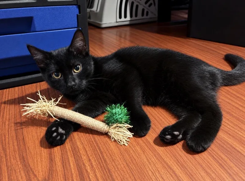 A baby small-sized female Black Domestic Short Hair cat named Ruby for adoption in Woodlawn, TN