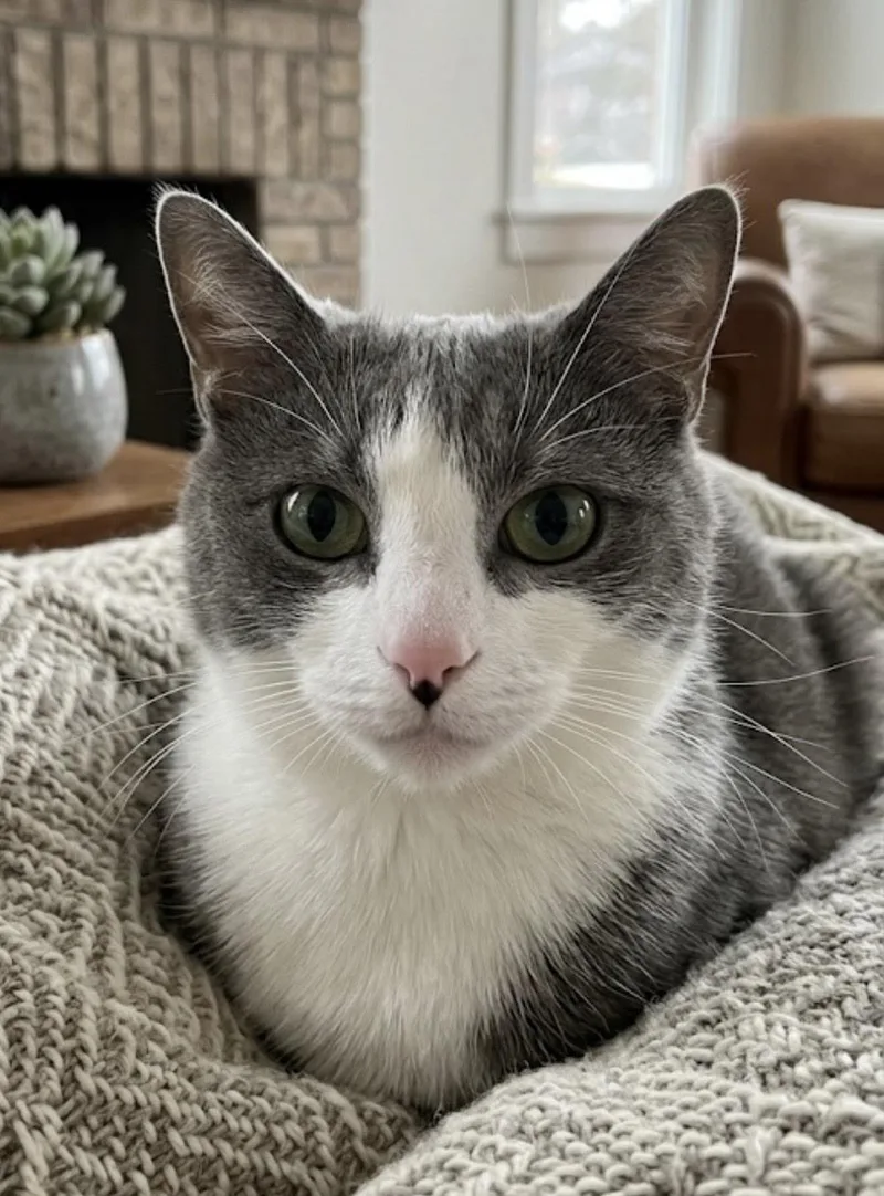 A young medium-sized female Gray & White American Bobtail cat named Stella for adoption in Long Beach, NY