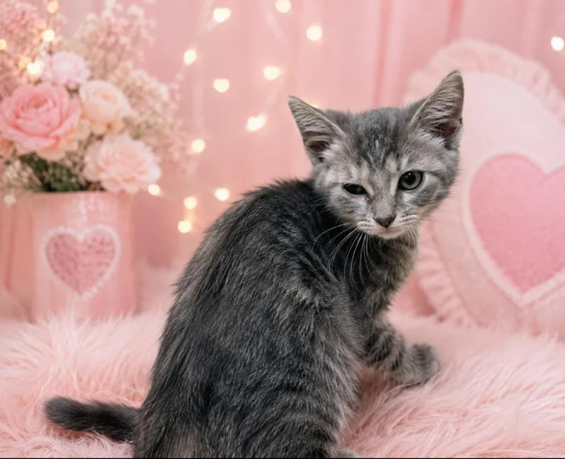 A baby small-sized female Domestic Short Hair cat named Trish for adoption in Washington Court House, OH