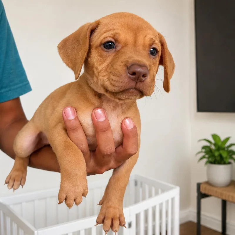 A baby small-sized female Yellow / Tan / Blond / Fawn American Staffordshire Terrier dog named Caramel for adoption in San Diego, CA